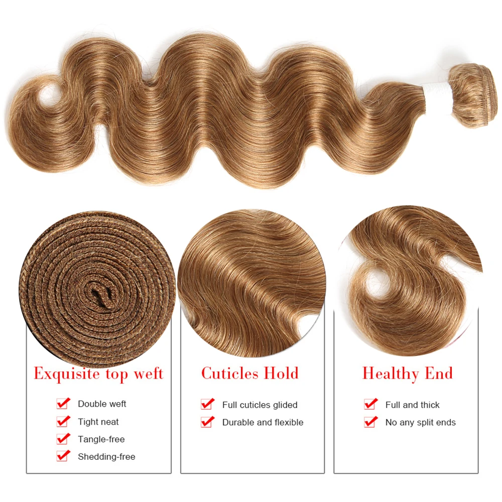 Honey Blonde Brown Color Human Hair Bundles For Salon EUPHORIA Brazilian Body Wave 100% Remy Hair Weaving Extensions 1/3/4 PCS Honey Blonde Brown Color Human Hair Bundles For Salon EUPHORIA Brazilian Body Wave 100% Remy Hair Weaving Extensions 1/3/4 PCS