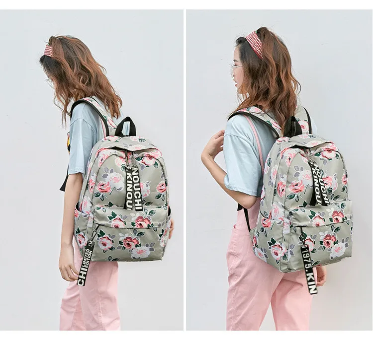 Женский комплект из трех предметов FengDong, серый комплект из трех предметов для девочек-подростков: школьный или дорожный рюкзак, сумка и маленькая сумочка, украшенные цветочным принтом, осень