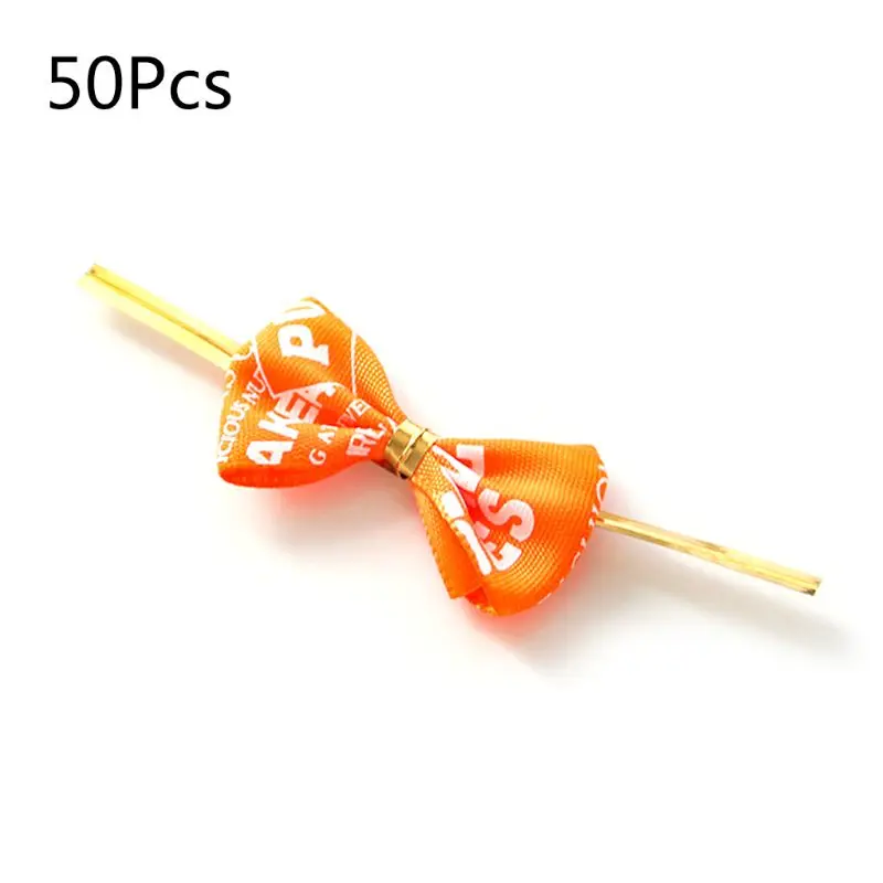 

50Pcs/Bag Beautiful Bowknot Twist Sealing Ties Rope Band Cookie Baking Decorative Packaging Tool