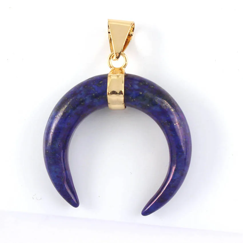 Natural Gnergy Gemstone~ Light Yellow Gold Color Labradorite Rose Pink Quartz Purple Amethysts Pendant Crescent Moon Lapis Lazuli Jewelry 9 AA00201027204a