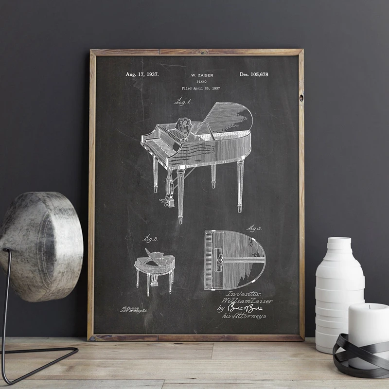 

Retro Piano Patent Musician Art Poster Picture Prints Home Decor Vintage Blueprint Canvas Painting Gift idea Music Decorations