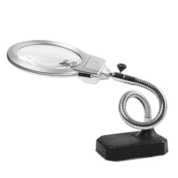 

Large metal base adjustable hose with LED light desktop reading/maintenance magnifier lead-in desktop magnifying glass 2.5/5X