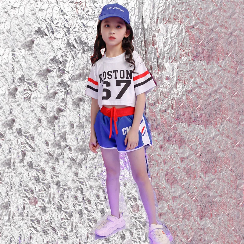 

Children Hip Hop Clothing White Running T-shirt Top Crop Gym Shorts for Girls Jazz Dance Costumes Wear Ballroom Dancing Clothes