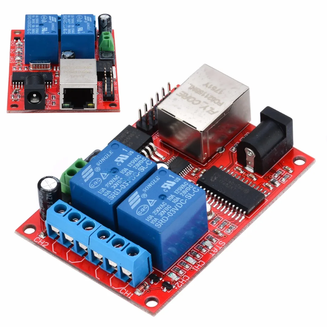 Ethernet 2-Way Delay Module Relay Network Switch TCP/UDP Controller Module WEB Server 70 x 50mm
