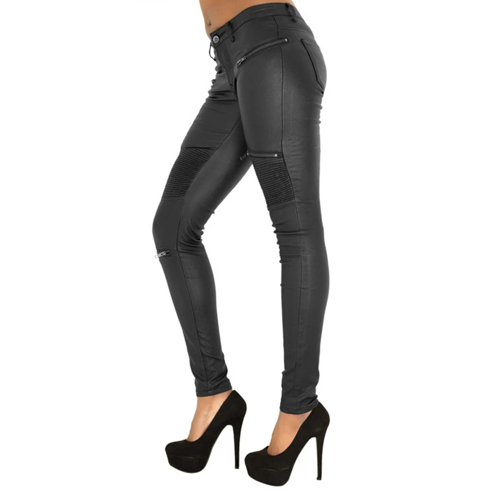 Wholesale Motorcycle Women High Waist Solid Color Leggings Decorative Zipper Skinny Pants Wholesale Motorcycle Women High Waist Solid Color Leggings Decorative Zipper Skinny Pants