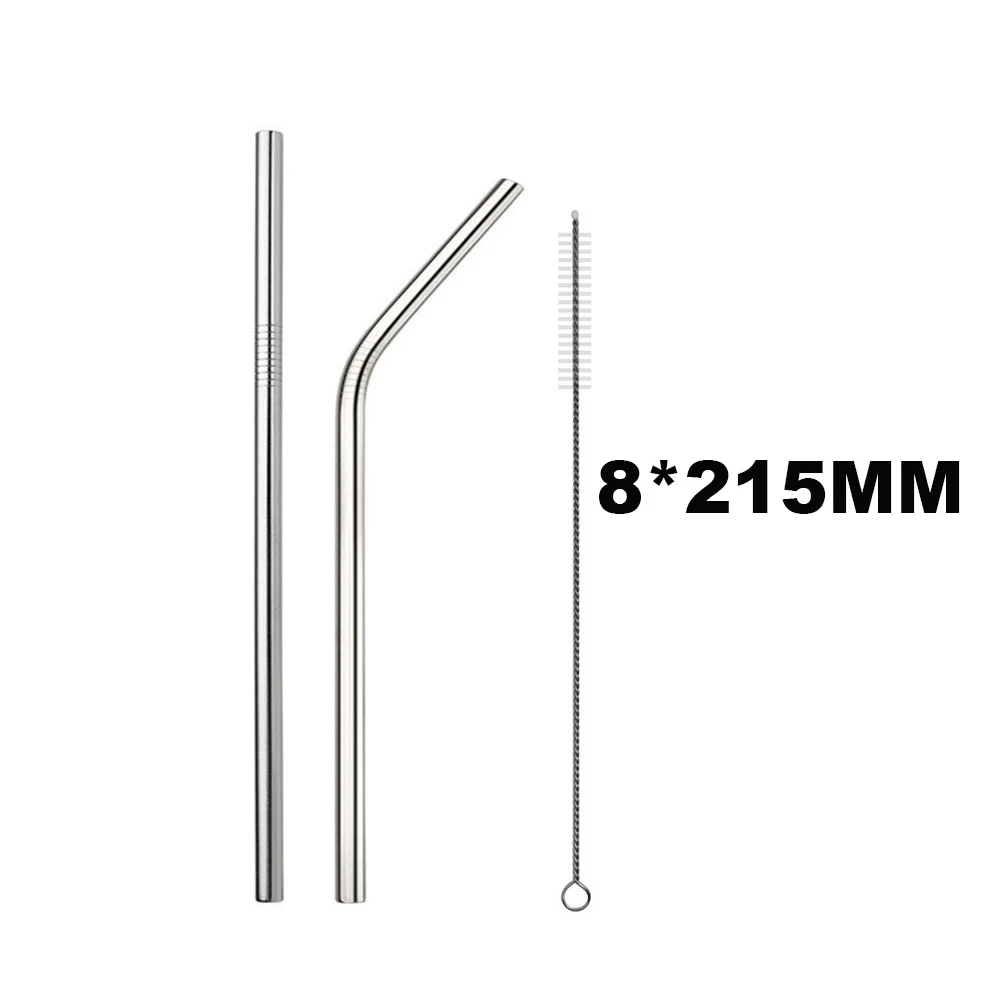 

UPORS 2Pcs Reusable High Quality 304 Stainless Steel Straw with Cleaner Brush 215*8mm