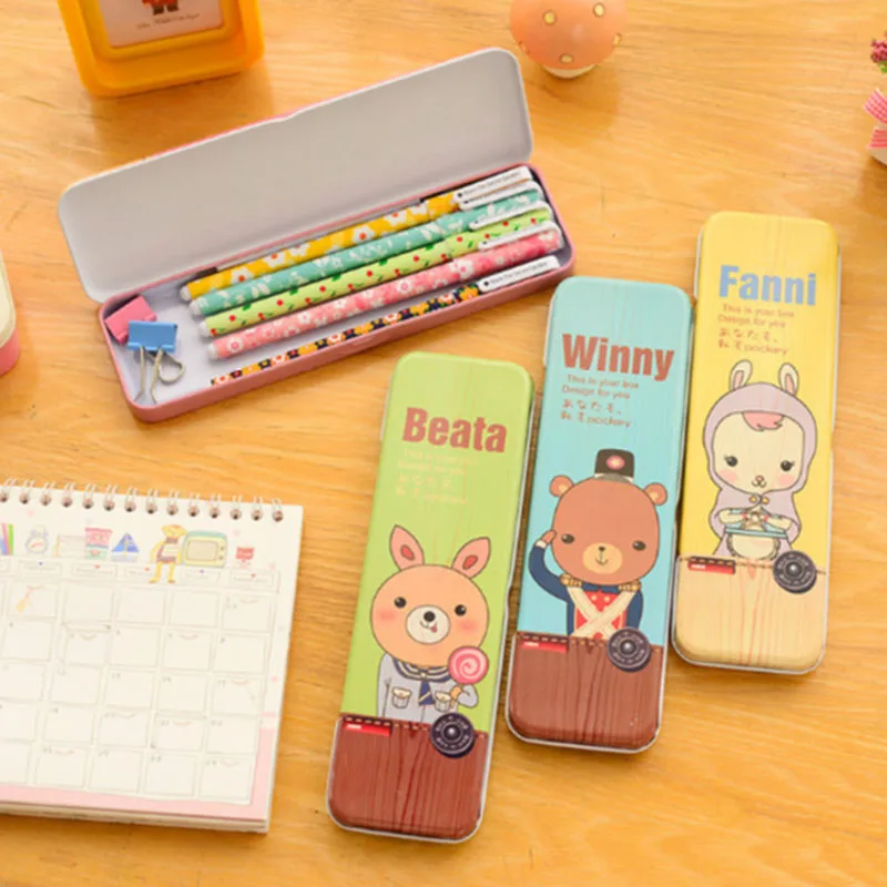 

1pcs Multifunction Cartoon Animal Metal Stationery Box Creative Cute Duck Pencil Case For Kids Kawaii Practical Storage Supplies