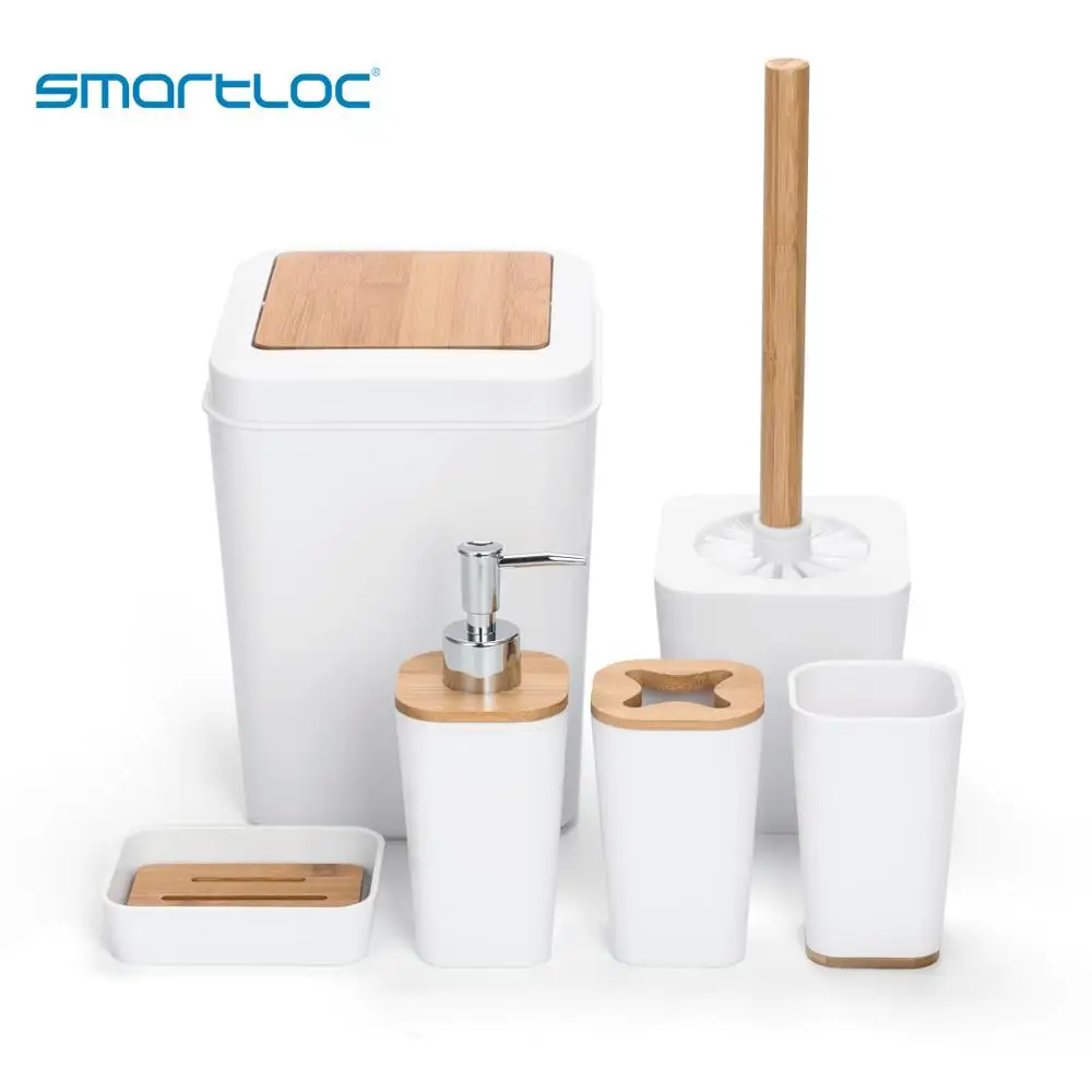 Billig Set von 6 smartloc Kunststoff Badezimmer Zubehör Set Zahnbürste Halter Zahnpasta Dispenser Fall Seife Box Wc Dusche Lagerung