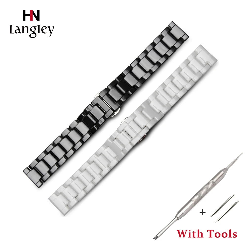 

High Quality Ceramic Strap 14mm 16mm 18mm 20mm 22mm Watchband For Wristwatch Men Women Butterfly Buckle Accessories With Tool