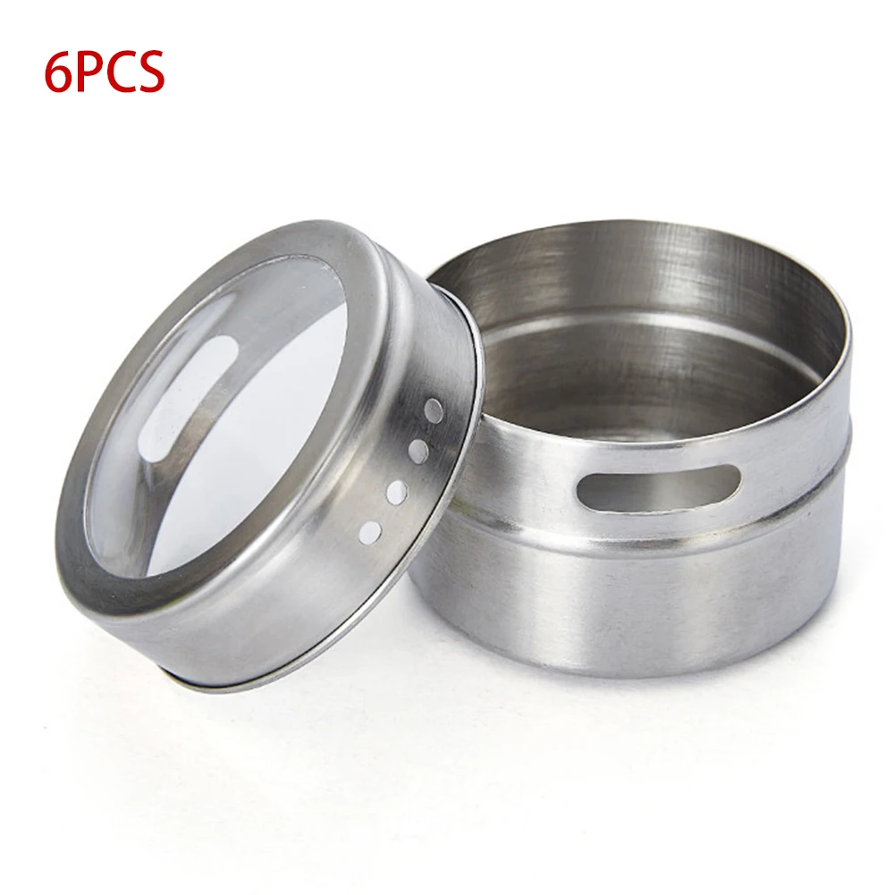 

6/12pcs Storage Spice Tins Magnetic Clear Lid Seasoning Spice Jars Cooking Barbecue Container