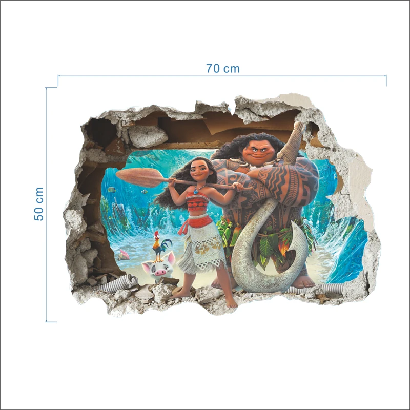 Моана Мауи 3d сломанная дыра наклейки на стену детская комната украшение дома океан мифологический фильм Vaiana Фреска Искусство мультфильм ПВХ наклейки