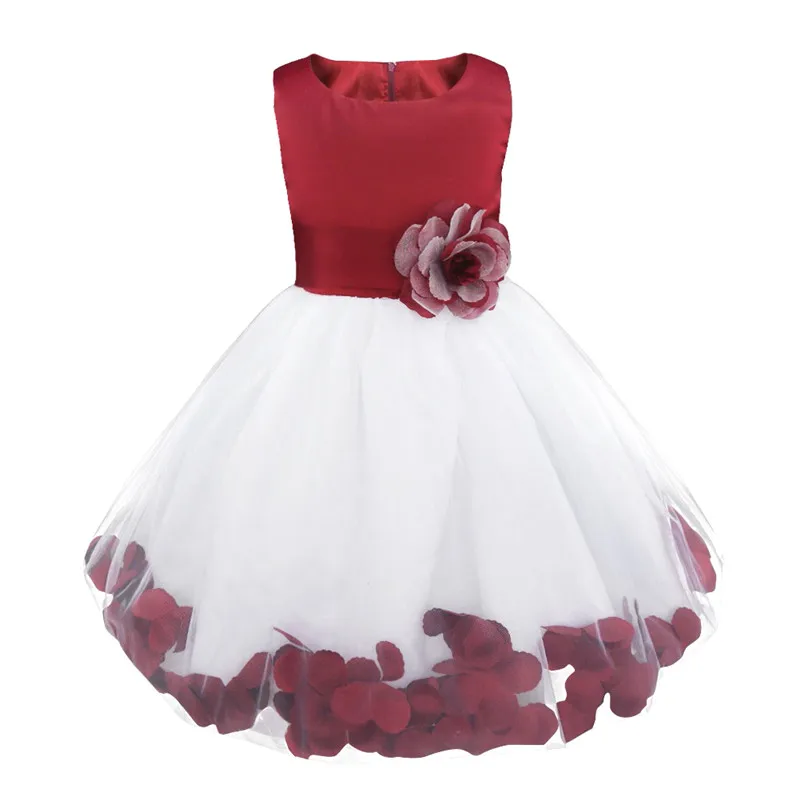 Детское платье с цветочным узором для девочек, торжественное платье подружки невесты с лепестками, Vestidos, Пышные свадебные вечерние платья с большим бантом - Цвет: burgundy