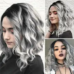 Градиентный серый боковой пробор вьющиеся парик для женщин длина плеча косплейные накладные волосы Лидер продаж