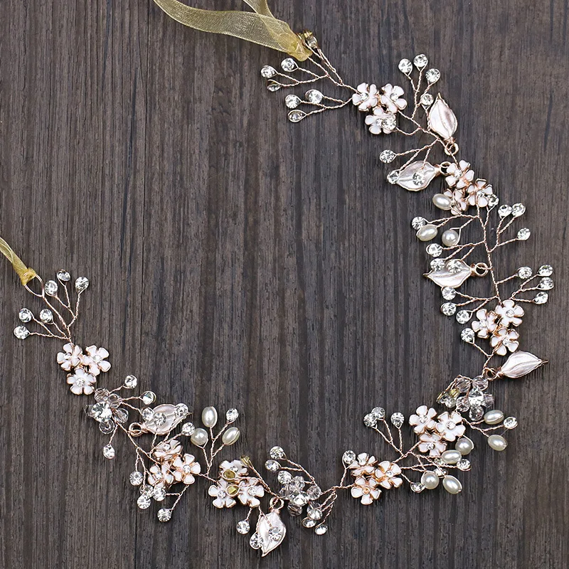 

Enamel Leaf Twig Wedding Headband Head Crowns Flower Party Wedding Hair Accessories For Women Bridal Crown Bride Tiara Romantic