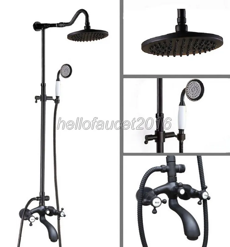 

Black Oil Rubbed Brass Shower Faucet Set Bath Tub Spout Mixer Taps Rainfall 8 inch shower head with Hand Shower lhg616