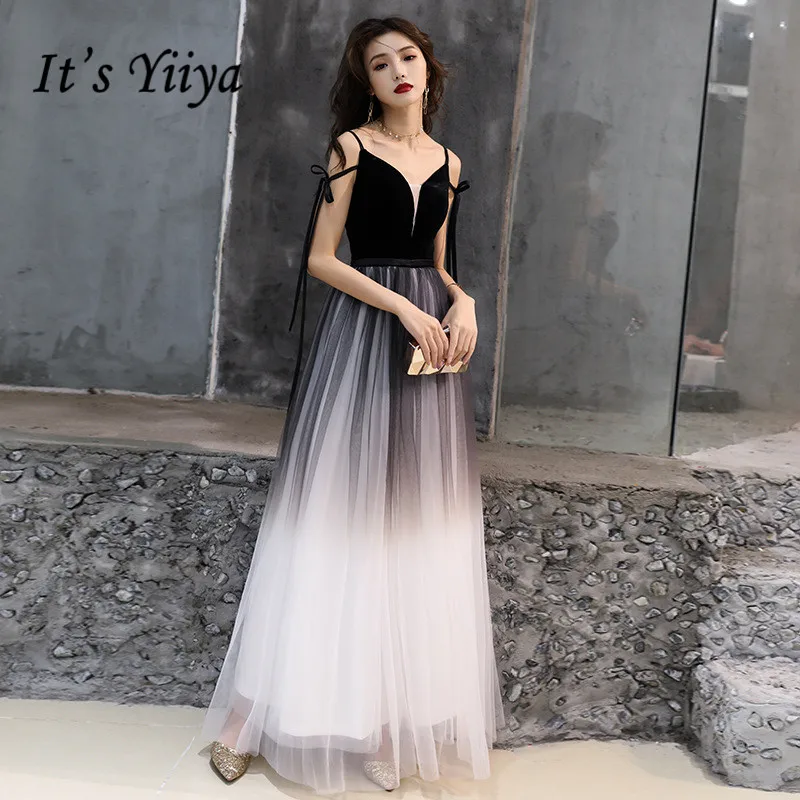 

It's YiiYa 2019 Evening Dress Sexy Slim Spaghetti Strap Formal Gown Contrast Color Elegant Lace Up Women Party Long Dresses E030