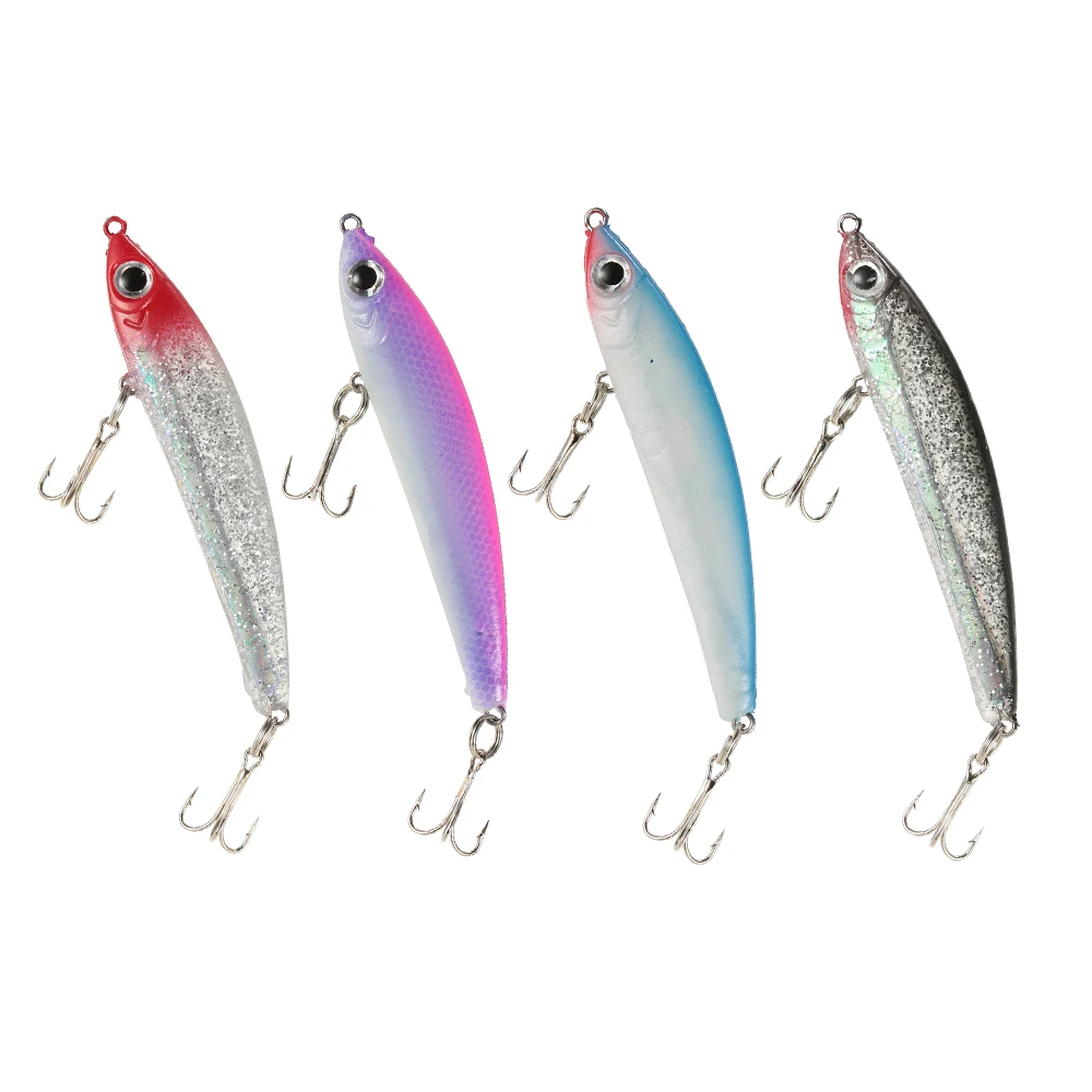 

Lixada 4pcs 3D Eyes Fishing Lure 85mm/14g Bait Long Casting Lure Artificial Lifelike Bait Lure with Two Treble Hooks Pesca