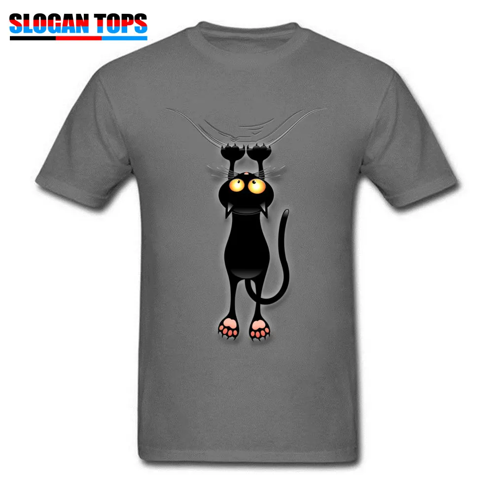 O-Neck Fun Black Cat Falling Down Cotton Fabric Men's T Shirt Street Short Sleeve Tops T Shirt Plain Design Clothing Shirt Fun Black Cat Falling Down carbon