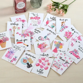 

Birthday greetings card Creative mini valentine's day message thank you small CARDS Pink girls CARDS flowers lipstick flamingos