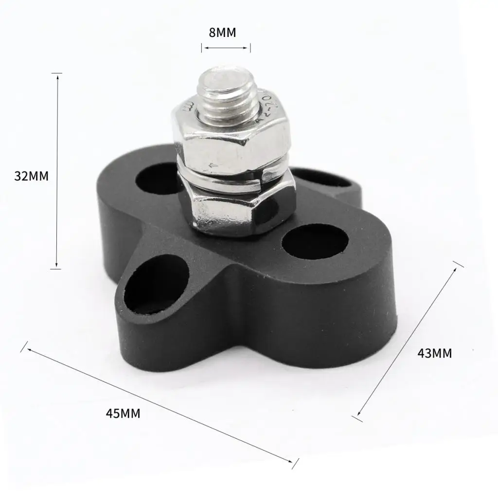 Boat DC48V Heavy Duty Single Terminal Stud M8 Power Distribution Block Negative Power Distribution Studs Black 45*43*32mm