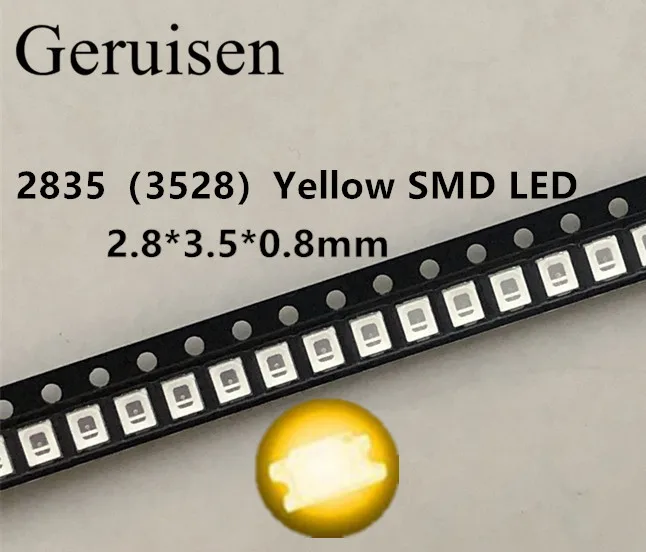 100PCS/lot SMD LED 2835 Yellow 0.2W 2.0-2.6V 580-590NM PLCC-2 SMD/SMT 2V 3.5*2.8*0.8MM 60Ma 3528 led |