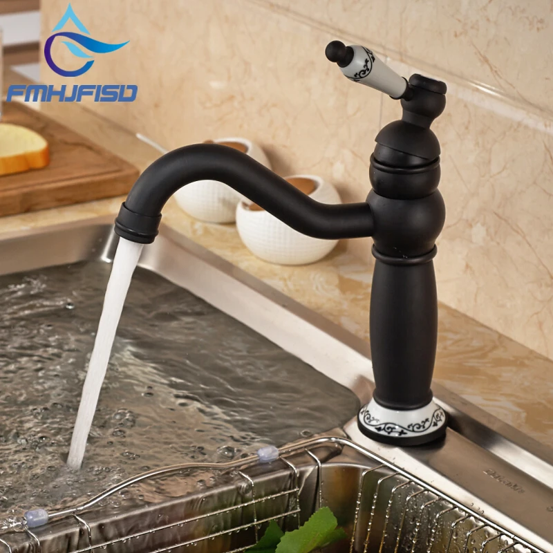 

Modern Oil Rubbed Bronze Kitchen Mixer Water Faucet Swivel Spout Ceramic Handle & Holder Euro Style