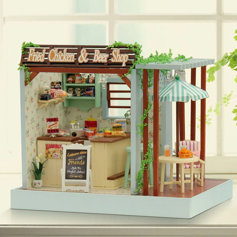 Жареная курица Пивной магазин cuterom DIY деревянный кукольный дом набор миниатюрный