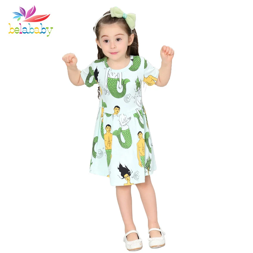 

Belababy Girls Cotton Dress Cartoon 2017 Brand Summer Princess Dress Cartoon Robe Fille Children Costume for Kids