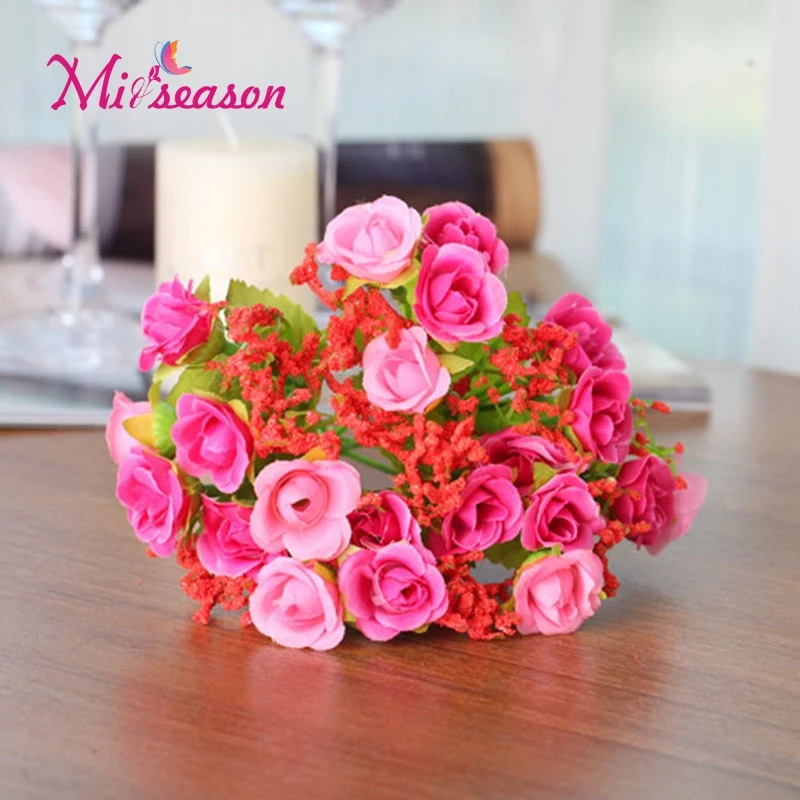 Miisoon 1 букет 7 веток 21 головок милые Шелковые Розы Искусственные декоративные цветы Свадебный цветок букет украшение стола для дома