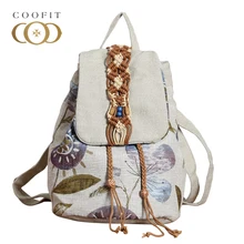 Coofit старинные женский рюкзак ретро цветы холст рюкзак Национальный бисера ткань женские Bagpack школьный для девочек-подростков