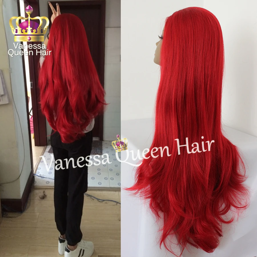 

7A Synthetic Wigs Glueless Cosplay Hair Red Wig Heat Resistant Brazilain Fiber Hair Natural Wavy Synthetic Lace Front Wig