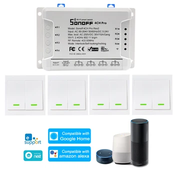 

SONOFF 4CH Pro R2 ITEAD RF 433MHz 4 Gang WiFi Smart Switch 3 Working Modes Inching/Self-Locking/Interlock For Amazon/Google