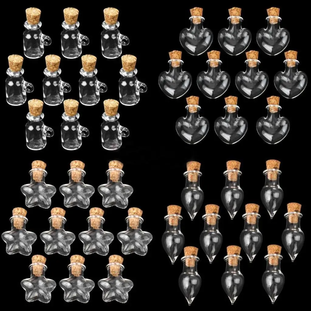 Phenovo 10pcs Mini Unique Shape Glass Bottles Message Treasure Charm Pendant Kit Makes Bottle Pendants Fashion Jewelry 