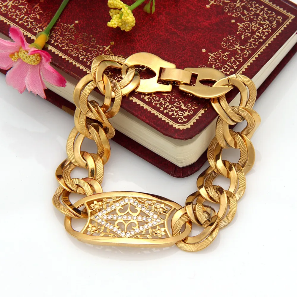 

Deluxe Heart Austrian Zircon Bracelets For Women Gold Flowers Bracelet Bangles Multilayer Bracelets Rectangle Pendants Jewelry