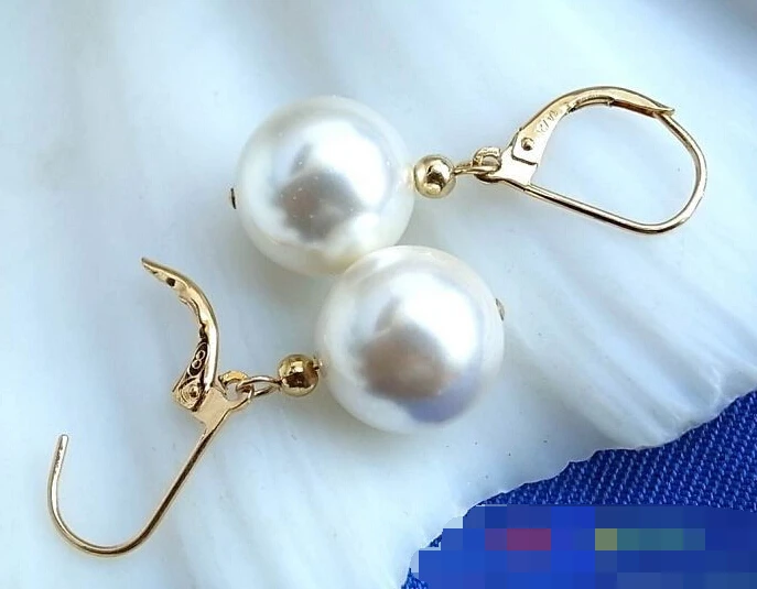 

1396 WHITE ROUND SOUTH SEA SHELL PEARL DANGLE EARRING