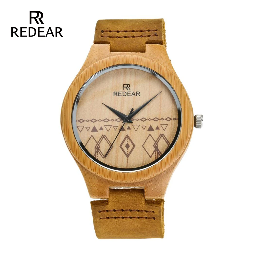 REDEAR Luxury Brand Couples Bamboo Carbide Watches Half Patterns Dial Face Famous Brand Quartz Watch