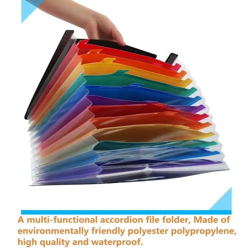 

12 Pockets Expanding Files Folder/ A4 Expandable File organizer/ Portable Accordion File Folder/ High Capacity Multicolour Sta