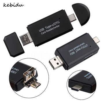 

kebidu USB 2.0 USB Micro USB 3 in 1 Combo to 2 Slot TF SD Type C Card Reader Universal OTG Type-C Card Reader for Smartphone PC