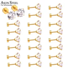 ASON стальные повседневные ювелирные изделия, Кристальные серьги, Размер 3-7 мм, нержавеющая сталь, 12 пар/лот, золото/серебро, Круглые, антиаллергенные ювелирные изделия для женщин