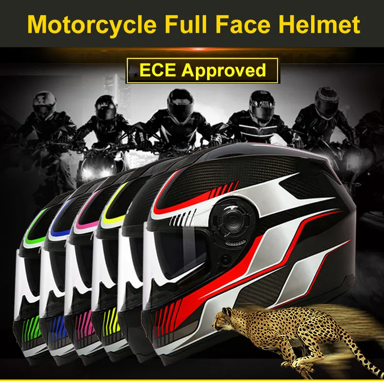 Шлем из углеродного волокна для мотоциклистов с двойными линзами, Мужские шлемы для мотоциклистов с внутренним шидом из черного стекла, гоночный мотоциклетный шлем ECE