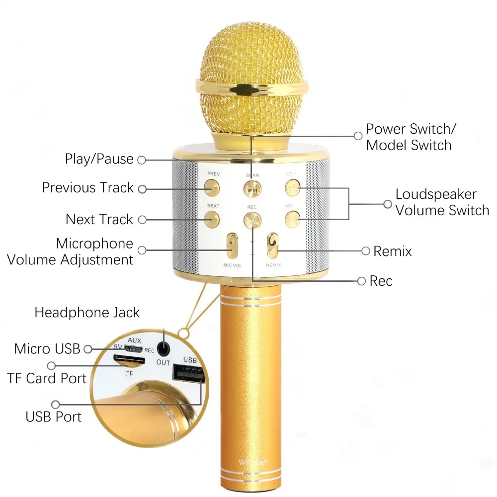 Price Spain Stock WSTER WS 858 Wireless Bluetooth Karaoke Handheld Microphone Speaker Mini Home Phone Karaoke Machine Fast Delivery