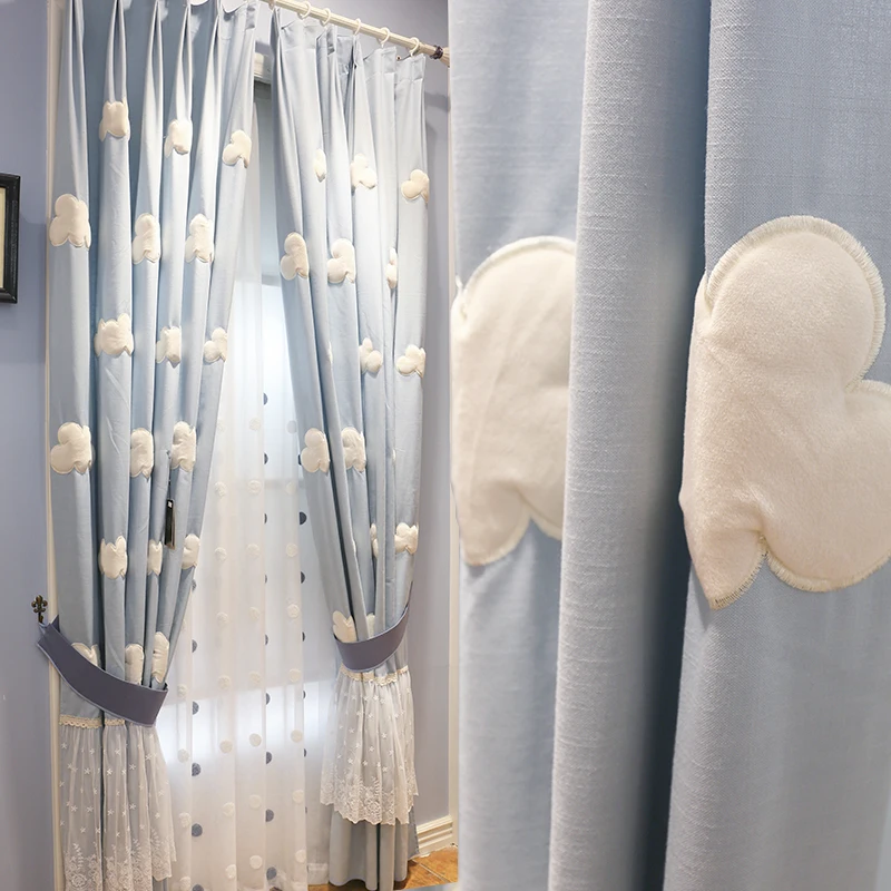 

Baiyun Blue Pastoral Korean Children's Room Boy Girl Bedroom Curtain Half Shade Finished Curtain Short Window
