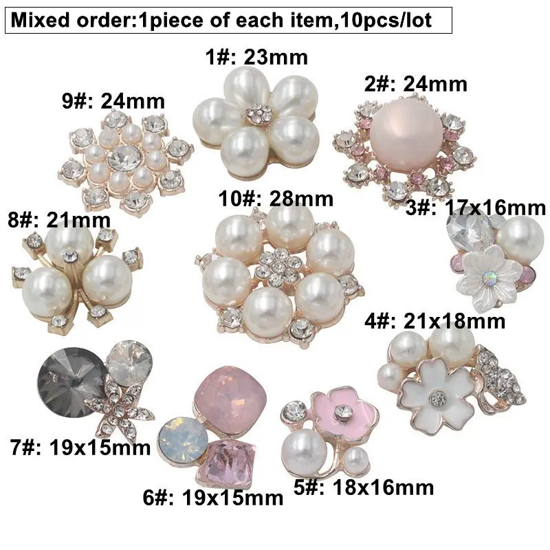 10 Pieces Rhinestone Buttons Embellishments Buttons Flatback Pearl Crystal  Rhinestone Flower Button Round Jewelry Making Wedding DIY Craft , Gold