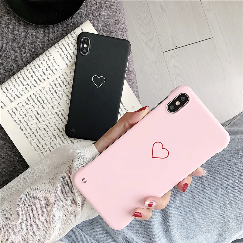 

KJOEW Frameless Hard Phone Case For iPhone 7 6 6S 8 Plus XS Max Couples Love Heart Cases For iPhone X XR XS Matte PC Back Cover