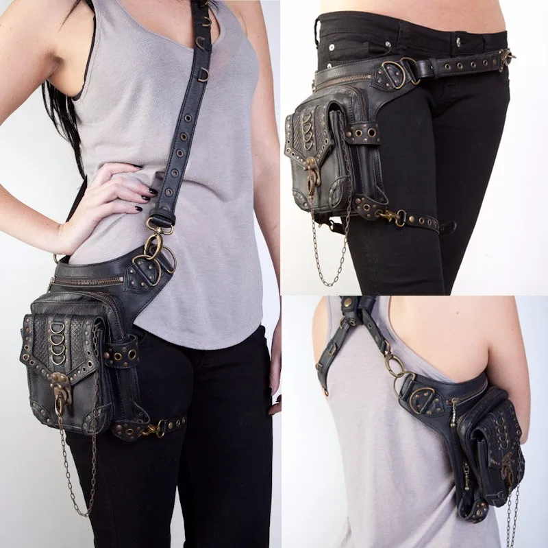 Jungle Rock gothic bag Tribe cyber punk thigh bags women leather waist bag motor leg rider bag 77 cyberpunk style