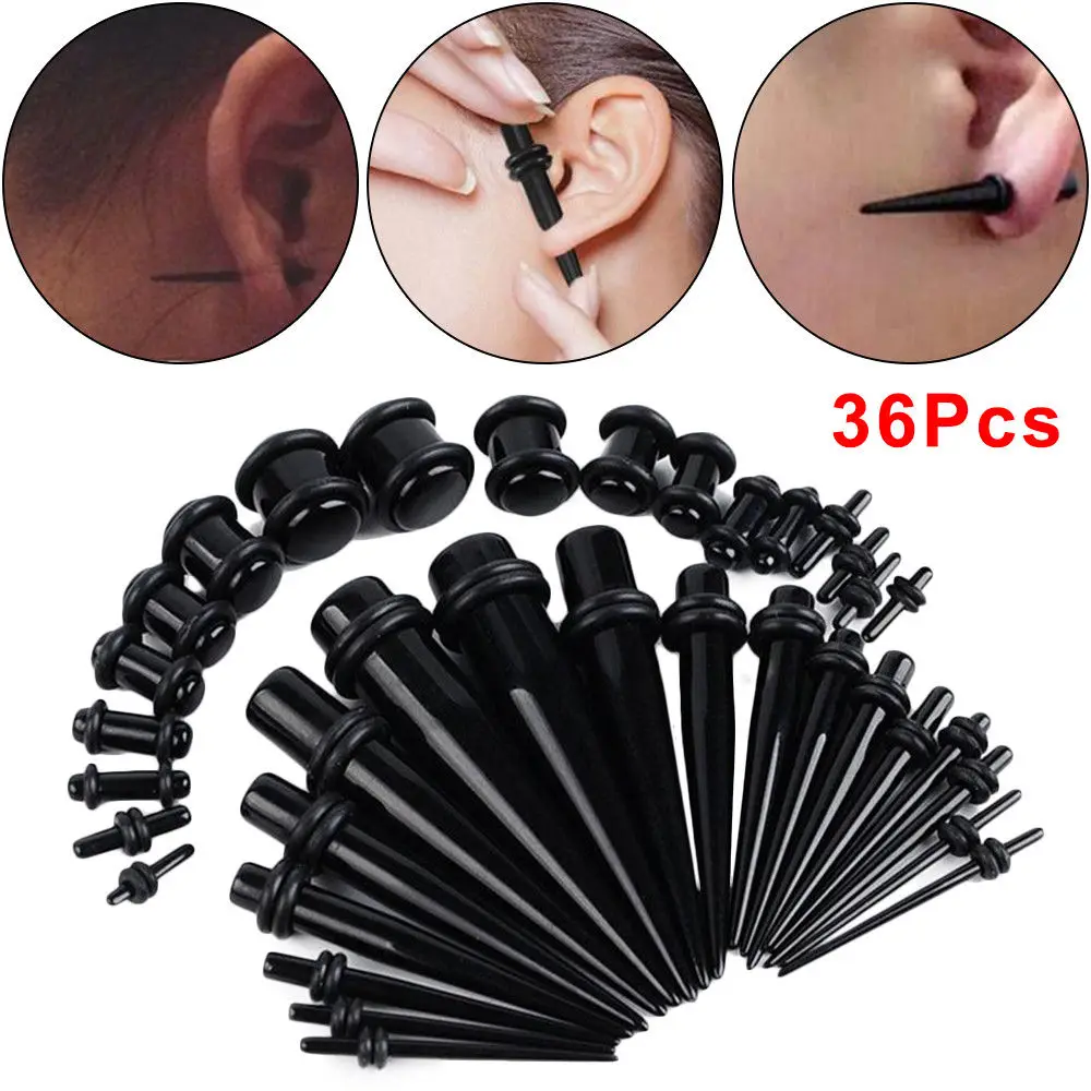 36 pçs acrílico orelha calibre cone túnel plug expansor alongamento piercing kit define corpo