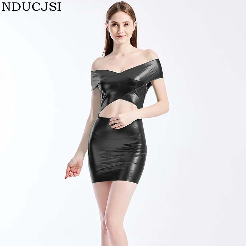 

NDUCJSI Lady Women Dress New Arrivals Hollow Bodycon Party Short Mini Sexy Dress Off Shoulder Bandage Club Dresses Vestidos