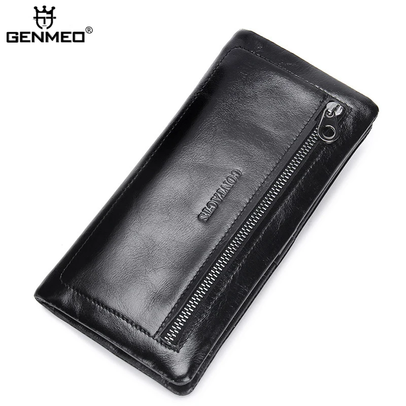 

GENMEO New Arrival Genuine Leather Wallets Men Cow Leather Clutch Bags Real Leather Wallet Credit Card Holder Coin Purse Bolsa