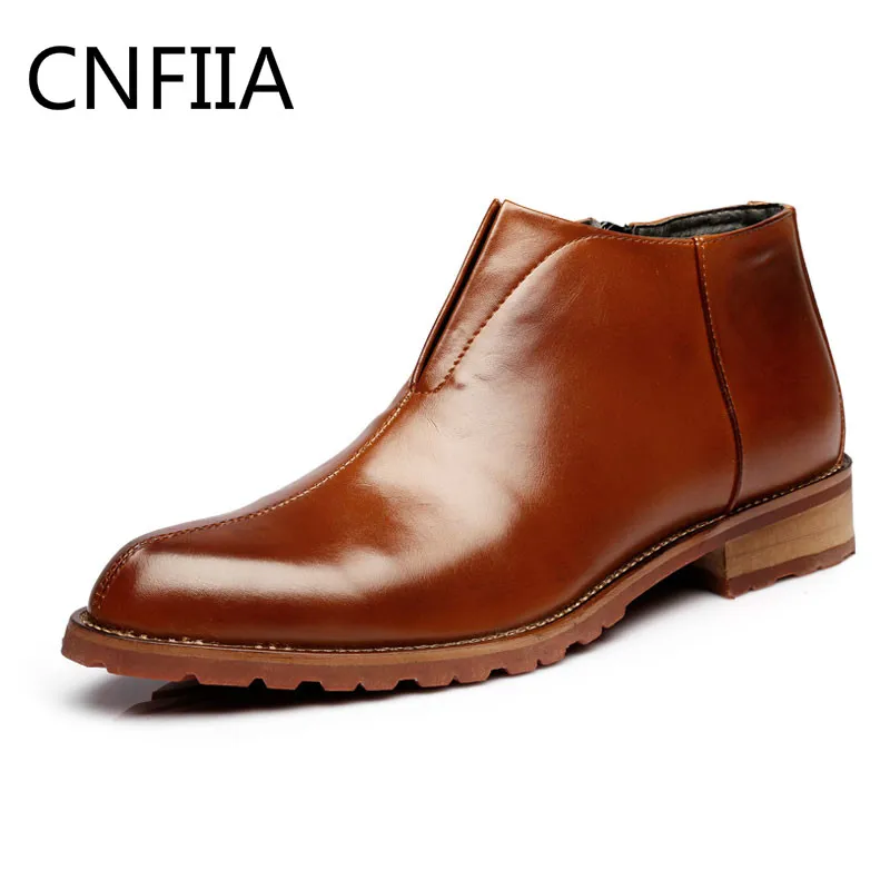 

CNFIIA Men Boots Genuine Leather Chelsea Boots Men 2018 Black Brown Autumn Winter Male Waterproof Motocycle Ankle Boots Walking