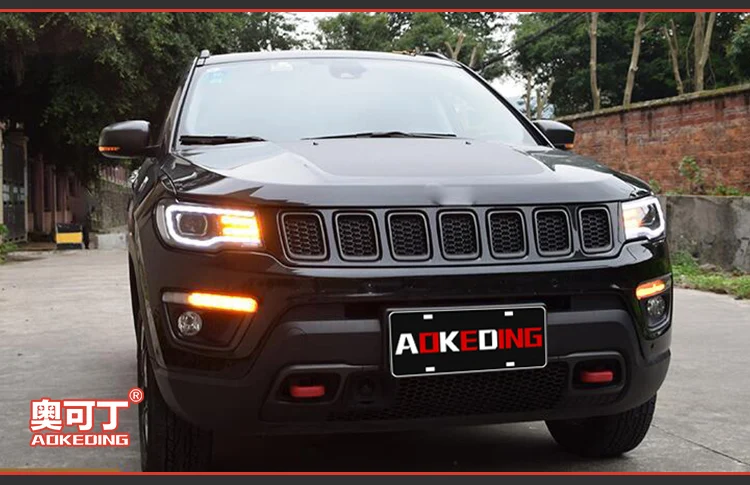 AKD автомобильные стильные фары для Jeep Compass- фары светодиодный ходовой свет биксеноновые фары Противотуманные фары с ангельскими глазками авто